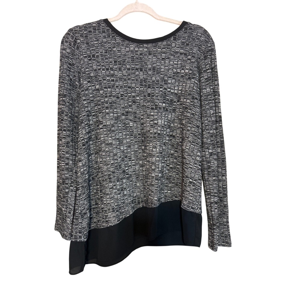 Simply Vera Vera Wang Womens Large Grey Black Textured Knit Mixed Media Top L
